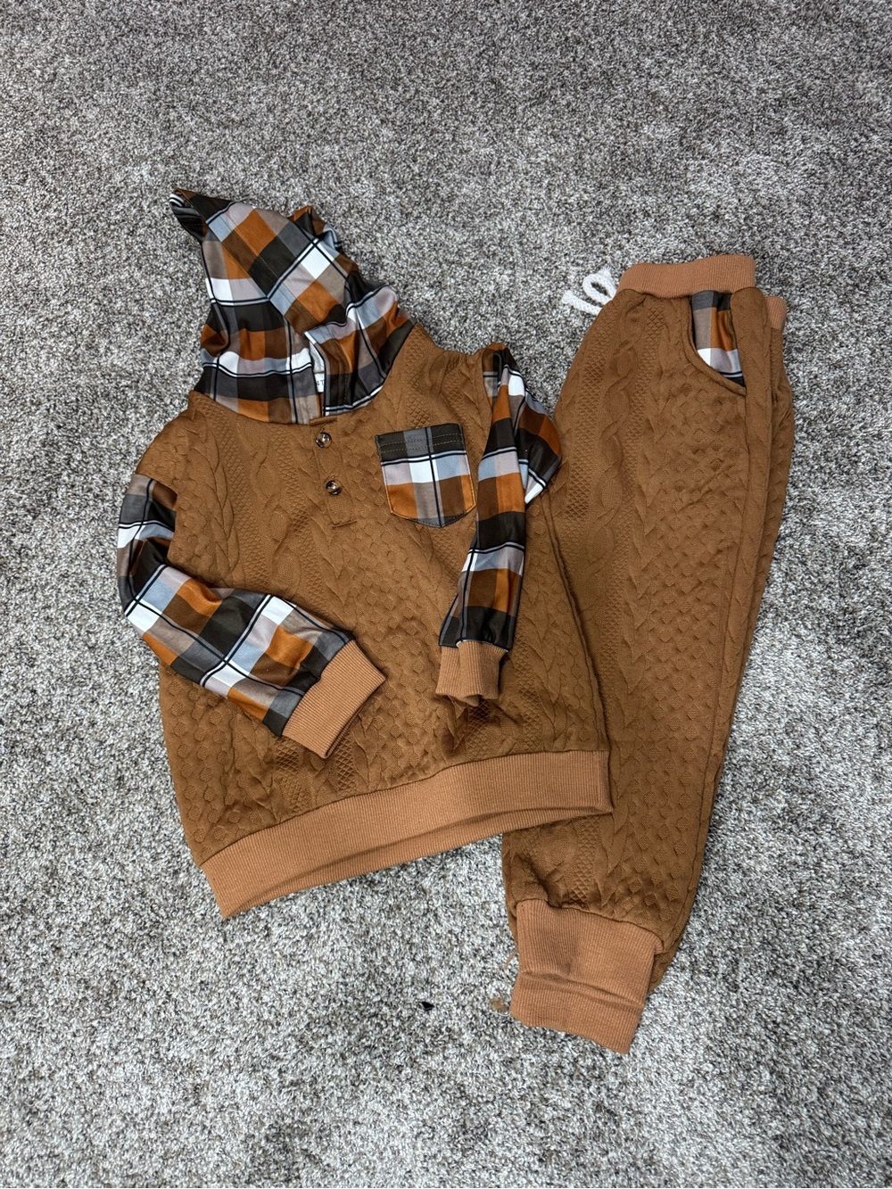 Toddler Boy Cable Knit Hoodie & Plaid Jogger Set - Size 3-4T